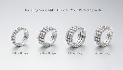 Sparkling Rhinestone Ring Set Trendy Elastic Rhinestone Crystal Stretch Ring Stackable Jewelry for Women Girls - color: Colorful-A