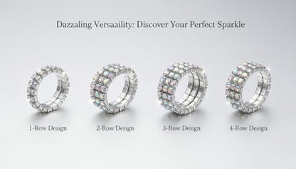 Sparkling Rhinestone Ring Set Trendy Elastic Rhinestone Crystal Stretch Ring Stackable Jewelry for Women Girls - color: Colorful-A
