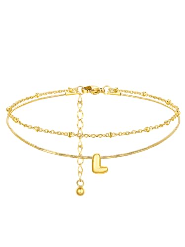 ChainsProMax Initial Ankle Bracelets for Women, Waterproof Anklets Bracelet Adjustable Summer Beach Women Foot Jewelry, Stainless Steel/Gold Plated-Send Gift Box/Letter A-Z - color: Gold Plated-L