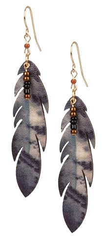 SPUNKYsoul Boho Feather Earrings for Women – Handmade Lightweight Faux Leather Drop Earrings with Earthy Tones – Hypoallergenic & Eco-Friendly Fashion Jewelry - style: Gray/Black/Creme