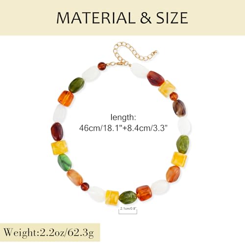 YUJIE Chunky Heart Pendant Necklace for Women- Exaggerated Statement Puff Heart Necklace with Acrylic Beaded Chain - color: A-Yellow Multicolour
