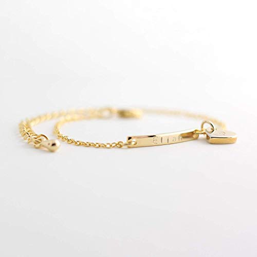 Personalized Name Bar Anklet for Women with Hand Stamped Dangle Heart Charm, Custom Engraved Initial Plate, 16K Gold Rose Gold Silver Plated Hypoallergenic Stainless Steel, Anniversary Birthday Bridesmaid Gift
