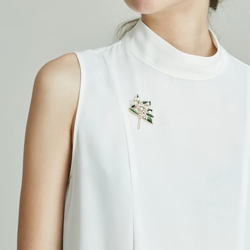 SHE'S FREE STYLE JUST FOR YOU Handmade Gardenia Brooches and Pins For Women, Enamel Flower Brooch Green Leaves Pins Hand Dripping Oil Jewelry Brooch Pins Fashion Garland Safety Pins - color: Gardenia Bouquet