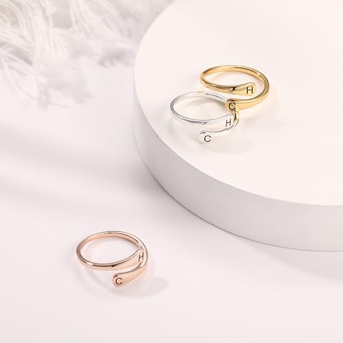 INBLUE Personalized 925 Sterling Silver Spiral Twist Ring for Women Customized Engraving Name/Date with Birthstones Adjustable Open Wrap Band Promise Ring Gift for Wedding Engagement - color: Style B2