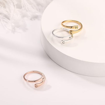 INBLUE Personalized 925 Sterling Silver Spiral Twist Ring for Women Customized Engraving Name/Date with Birthstones Adjustable Open Wrap Band Promise Ring Gift for Wedding Engagement - color: Style B2