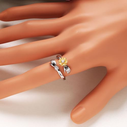 To My Daughter Hug Ring For Hope Rings, Inspirational Stainless Steel Engarved With Always With You Message Adjustable Ring for Women Non Tarnish Jewelry Gift for Her Birthday Christmas - color: Always with you-Sunflower