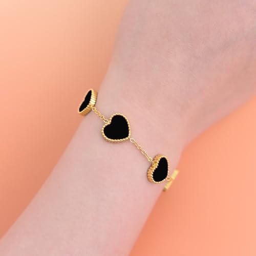 18K Gold Plated Five Heart Charm Bracelets for Women | Adjustable Love Bracelet Set Jewelry Gift-Hypoallergenic for Birthdays, Wellness & Daily Wear - color: 1#-Black