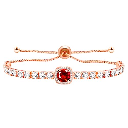 Sparkling CZ Tennis Bracelets for Women, Birthstone Slider Bolo Bracelets Trendy Birthday Valentine's Day Jewelry for Women Lady - color: Red