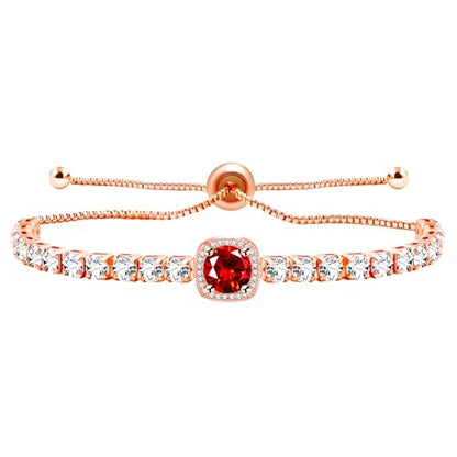 Sparkling CZ Tennis Bracelets for Women, Birthstone Slider Bolo Bracelets Trendy Birthday Valentine's Day Jewelry for Women Lady - color: Red