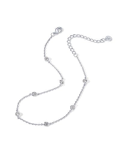 PAVOI 14K Gold Plated Anklet for Women - Trendy Link Chain Ankle Bracelet Summer Jewelry - Boho Dainty Anklets with Cubic Zirconia, Beaded, Evil Eye, Star, Station, Pearls Adjustable Gold Jewelry - style: Station