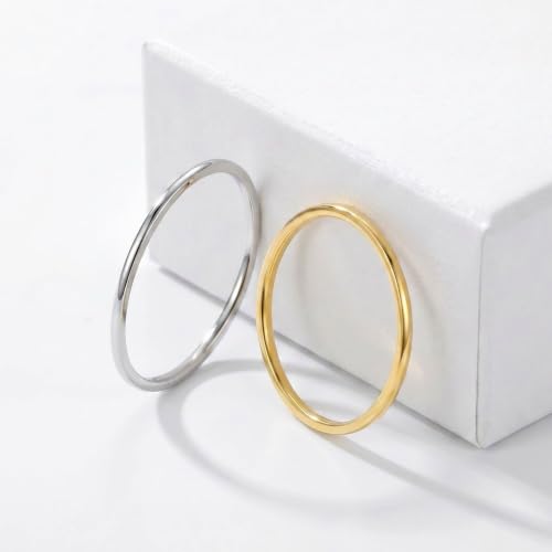 Women Stainless Steel Solitaire Stackable Ring Non Tarnish - color: Gold + Silver, size: 6.5