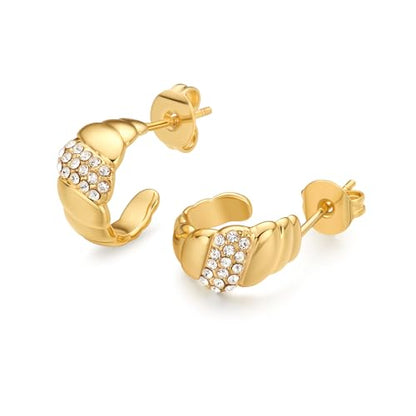 18K Gold Plated Huggie Hoop Earrings for Women, 925 Sterling Silver Post, Hypoallergenic Small Earrings - color: Charlotte Pavé Huggies