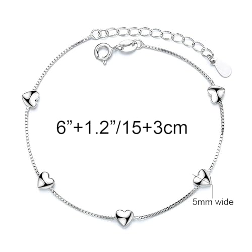 14K White Gold Plated Link Bracelet for Women Heart Star Round Beaded Charms Dainty Chain Simple Jewelry Gifts - color: heart link
