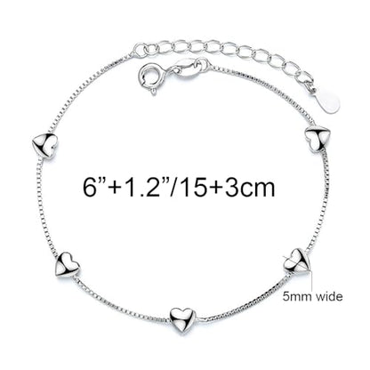 14K White Gold Plated Link Bracelet for Women Heart Star Round Beaded Charms Dainty Chain Simple Jewelry Gifts - color: heart link
