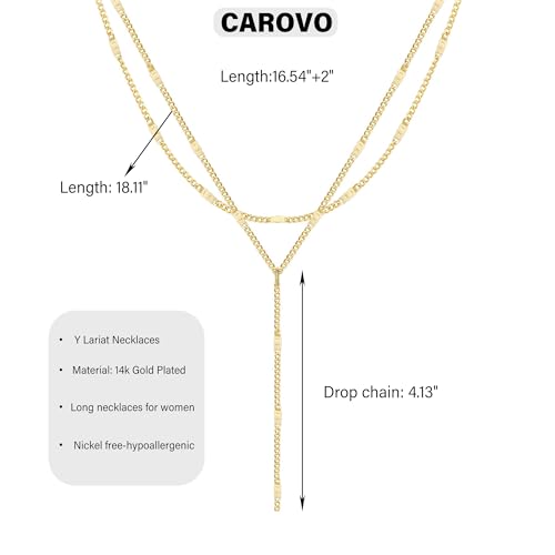 CAROVO Gold Necklace for Women Dainty Long Necklace 14K Gold/Silver Lariat Y-Shaped Pendant Necklaces Trendy Layered Lip Cubic Zirconia Beaded Chain Drop Necklaces Jewelry for Women Gifts - color: Gold, style: C: Gold Layered Y Necklace-437