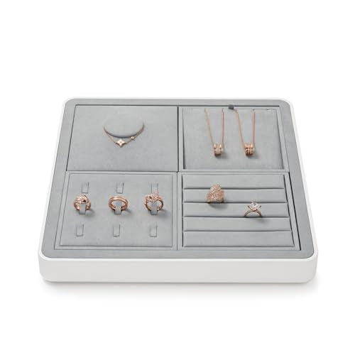 Microfiber Jewelry Pendant Display Tray | Jewelry Necklace Organizer Display Tray Gray - size: 5.5" x 5.51" x 0.78"