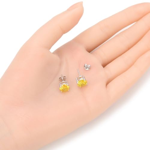 Adabele Authentic Sterling Silver Birthstone Stud Earrings 6mm 8mm Cubic Zirconia Imitation Diamond Gemstone Hypoallergenic Nickel Free Tarnish Resistant Women Fine Jewelry - color: November, size: 8mm/2 Carat/Large