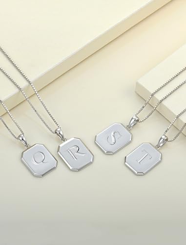 YL Initial Necklace 925 Sterling Silver Square/Round/Heart Letter Pendant A-Z Alphabet Polished Jewelry for Women - color: Letter-S, style: Square Shaped