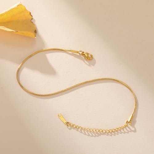 Amaxer Adjustable Minimalist Stainless Steel Snake Chain Anklet for Beach Vacation & Summer Jewelry 0.06in Width