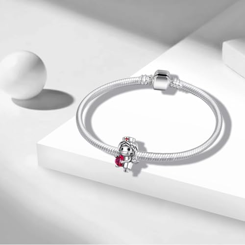 Charms Beads 925 Sterling Silver Animal Heart Flower Friend Dangle Pendant with 5A Cubic fits for Charms Bracelets for Woman Valentine's Day Mother's Day Christmas Graduation Birthday Gift - style: J07-Red Heart's White Angel Nurses