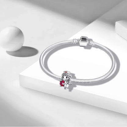 Charms Beads 925 Sterling Silver Animal Heart Flower Friend Dangle Pendant with 5A Cubic fits for Charms Bracelets for Woman Valentine's Day Mother's Day Christmas Graduation Birthday Gift - style: J07-Red Heart's White Angel Nurses