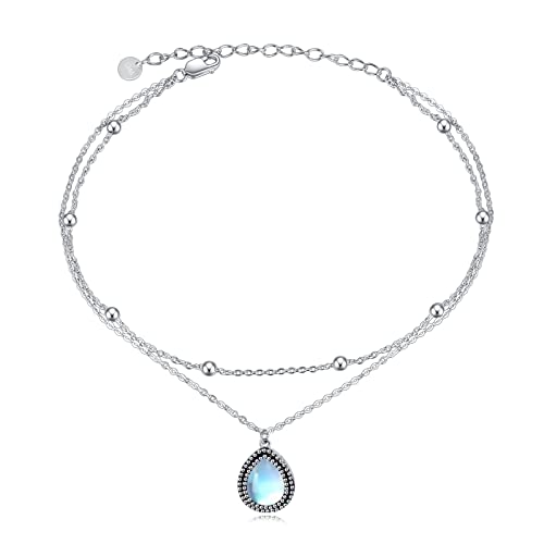 POPLYKE 925 Sterling Silver Double Layered Chain Evil Eye Daisy Sunflower Butterfly Anklets for Women Holiday Beach Crystal Ankle Bracelet Dainty Evil Eye Jewelry - style: Moontone Anklet
