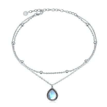 POPLYKE 925 Sterling Silver Double Layered Chain Evil Eye Daisy Sunflower Butterfly Anklets for Women Holiday Beach Crystal Ankle Bracelet Dainty Evil Eye Jewelry - style: Moontone Anklet