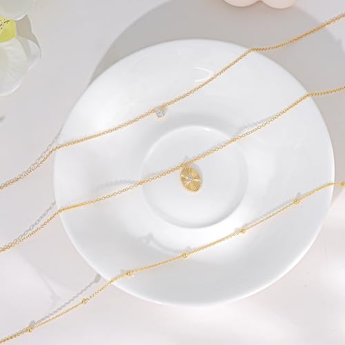 Layered Necklaces for Women - Dainty Necklace Stack 14K Gold Plated Layering Pendant Necklace Set Simple Gold Necklaces for Women Trendy Jewelry Gifts for Women - color: Gold-Set2