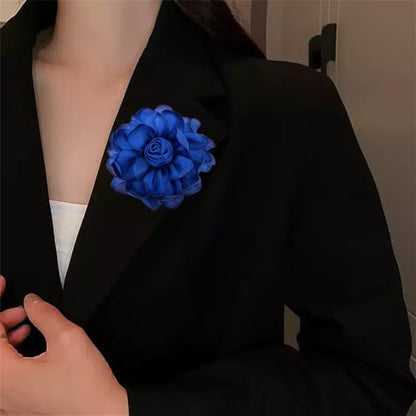 Dainty Fabric Rose Flower Large Brooch Lapel Pins Flower Brooches Pin Classic for Wedding Party Dance Banquet for Women Dress Suit Clothes Accessories Jewelry 100mm - color: Royal Blue