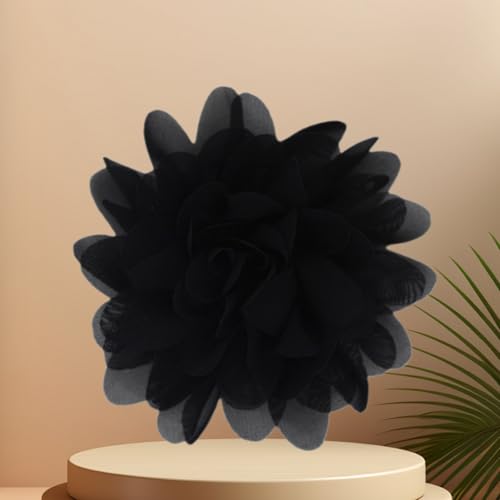 Satin Fabric Large Flower Brooch Pin Dainty Handmade Big Rose Flower Brooches Blossom Lapel Pins Silk Camellia Flowers Pin Wedding Dance Prom Party Banquet Dresses Suit Clothes Jewelry for Women - color: Black
