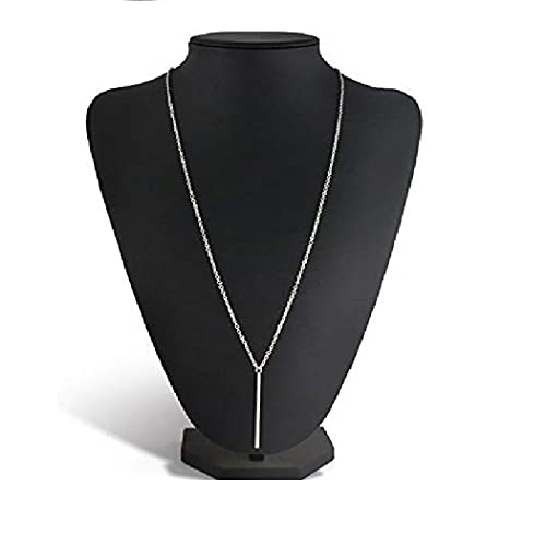 Bar Y Necklace Simple Long Vertical Bar Necklace Long Chian Necklace for Women (Silver)