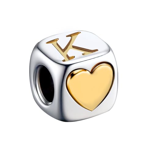 KunBead Initial A-Z Letter Gold Heart Alphabet Love Bead Birthday Charms Compatible with Pandora Charm Bracelet for Women - style: Letter K