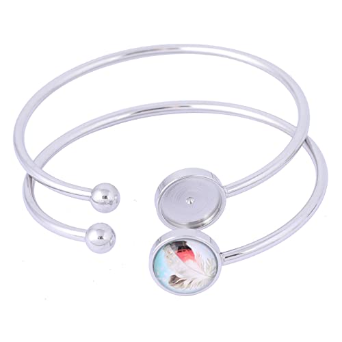 5pcs Fit 12mm Cabochon Bangle Bracelet Bezel Setting Trays Stainless Steel Adjustable Cuff Bracelets Blanks for Jewelry Making Supplies - color: plain steel