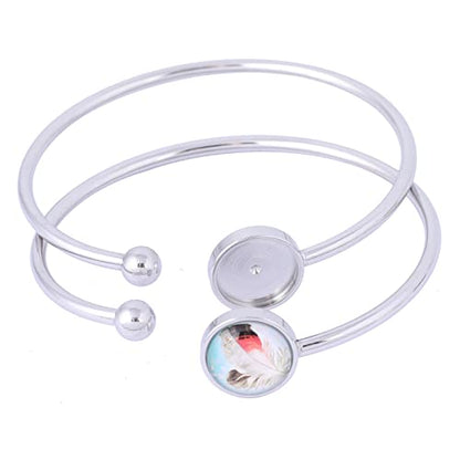 5pcs Fit 12mm Cabochon Bangle Bracelet Bezel Setting Trays Stainless Steel Adjustable Cuff Bracelets Blanks for Jewelry Making Supplies - color: plain steel