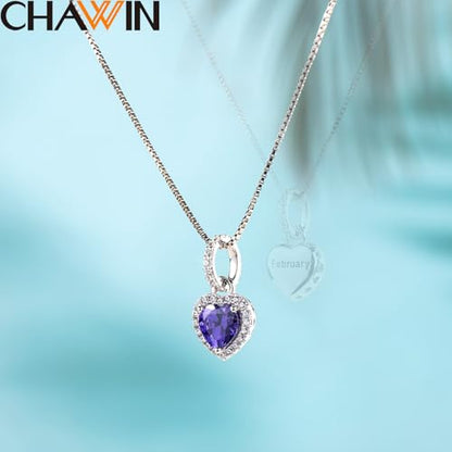 CHAWIN Birthstone Charms, 925 Sterling Silver Heart Dangle Charm, Sparkling CZ Compatible with Pandora Charm Bracelet, Necklace, Birthday Gifts for Women/Wife/Mother - style: 02# February