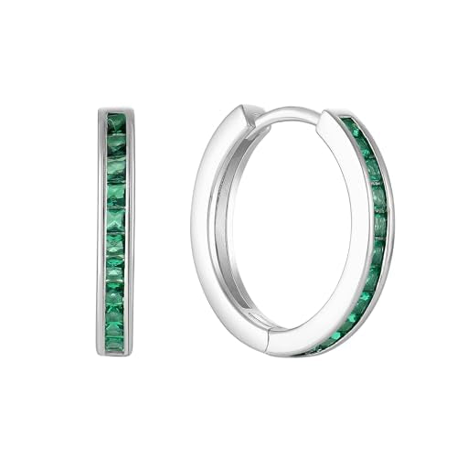 Starchenie Huggie Hoop Earrings for Women 925 Sterling Silver Princess Cut Birthstones Jewelry Gift - color: 05-Emerald-May