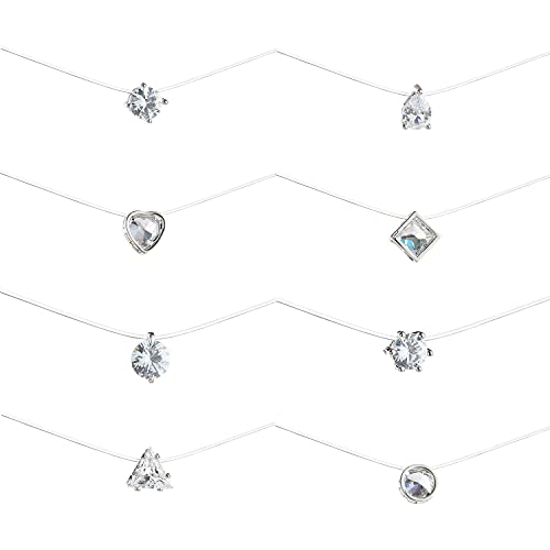 Starain 8 Pcs Fishing Line Necklace for Women Single Moon Star Cubic Zircon Pendant Choker Necklace Set - color: White