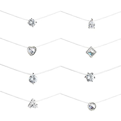 Starain 8 Pcs Fishing Line Necklace for Women Single Moon Star Cubic Zircon Pendant Choker Necklace Set - color: White