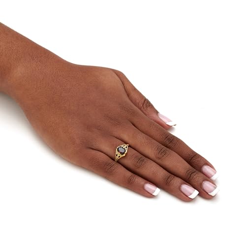 PalmBeach Yellow Gold-plated Antiqued Oval Cut Genuine Red Garnet Vintage Style Ring Sizes 5-10