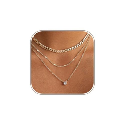Coshilta Layered Gold Necklaces for Women, 14K Plated Gold Sterling Silver Plated Dainty Pendant Necklace Set with Cubic Zirconia,Stackable Chain Choker,Trendy Personalized Jewelry Gift Non Tarnish - style: C-N0548-CZ