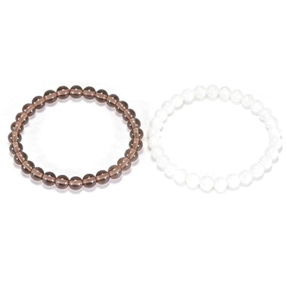 2PCS Agate Bracelet for Women Men Natural Round Beaded Agates Stone Healing Stretch Bracelets Elastic Handmade Polished Gemstone Beads Bracelet - color: Grey+White, size: 6mm Beads