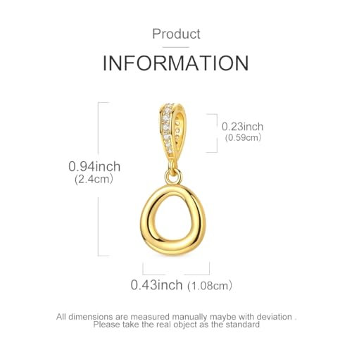 Hapour Gold Initial Letter Charms 925 Sterling Silver Alphabet Beads | 14K Gold Plated, A-Z Letter Charms, For Bracelets Necklace, Cubic Zirconia, DIY Dangle Pendant Beads, For Women Mom - color: Golden initial letter O