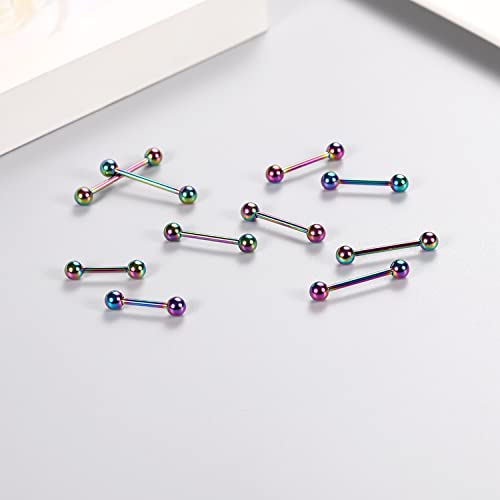 GAGABODY 5 Pairs Nipple & Tongue Rings - 14G Surgical Steel Screw Barbell - Straight, 12mm-20mm - color: Rainbow