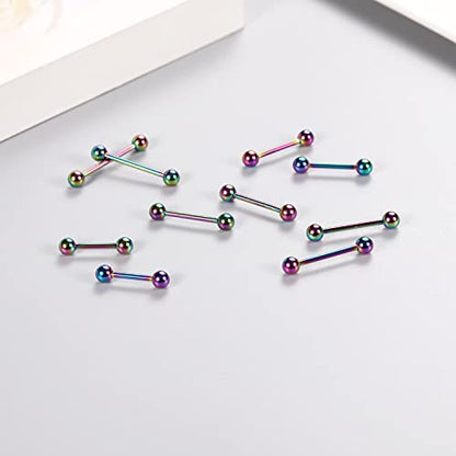 GAGABODY 5 Pairs Nipple & Tongue Rings - 14G Surgical Steel Screw Barbell - Straight, 12mm-20mm - color: Rainbow