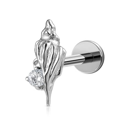 FINE4U 1PC 16G ASTM F136 Titanium Octopuses Piercings Jewelry with 6mm 8mm Post for Conch Helix Flat Labret 16G 6mm 8mm - color: Conch Shell - Tit