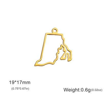 kkjoy 5Pcs Hollow Continents Maps of USA Pendant Charms for Jewelry Making and Crafting, Stainless Steel Mini Charm Craft Supplies Accessories for DIY Bracelet Necklace Earrings - color: Hollow Rhode Island Map - Gold