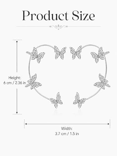 2Pcs Butterfly Ear Cuffs Rhinestone Clip On Earrings | Rhinestone butterfly ear cuffs with non piercing clip on design; silver ear wrap climber jewelry for parties and weddings - style: Style B Silver