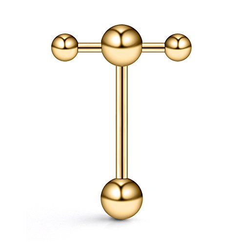 T Shape Top Straight Barbell Tongue Ring Piercing 14G - color: 1PC - Gold