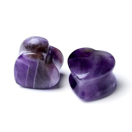 2 Pcs Stone Ear Gauges Earrings Heart-shaped Ear Gauges Plugs Jewelry 6mm(2g) - color: StyleC, size: 18mm(11/16")