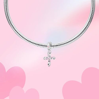 Bible Family Mom Wife Love Heart Dangle Charm 925 Sterling Silver Charms fits Bracelets and Necklace Pendant Bead Charms Jewelry Present for Women Family Friends - style: Forever Heart Cross Dangle Charm